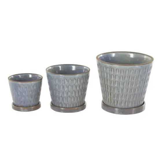 Blue Geometric Oval Patterned Ceramic Planter Set {9}