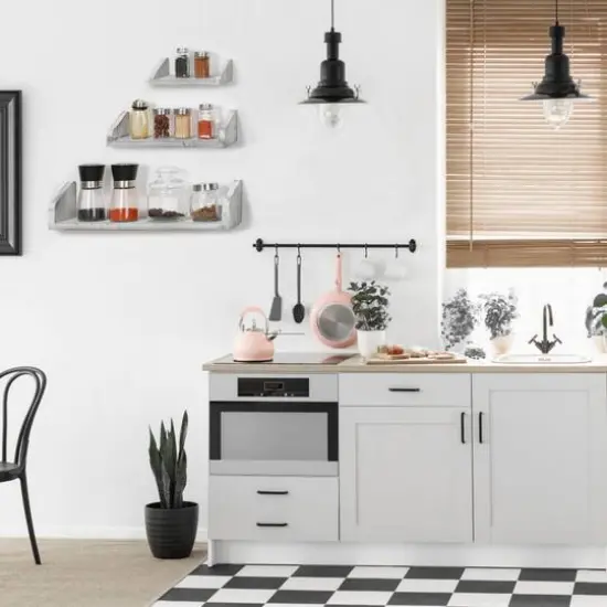 NEX&trade; Rustic White Wall-Mounted Wooden Floating Shelves Set {6}