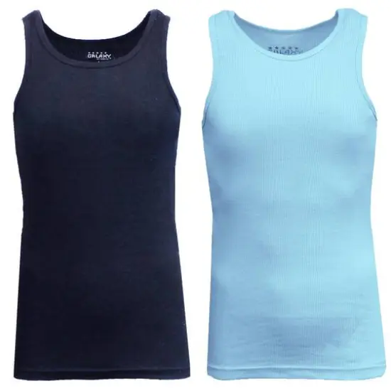 Galaxy By Harvic Famous Heavyweight Men&rsquo;s Ribbed Tank Top 2 Pack Navy/Light Blue {1}