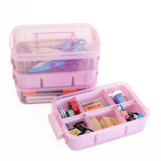 Everything Mary Four Tray Plastic Storage Organizer Pink {7}