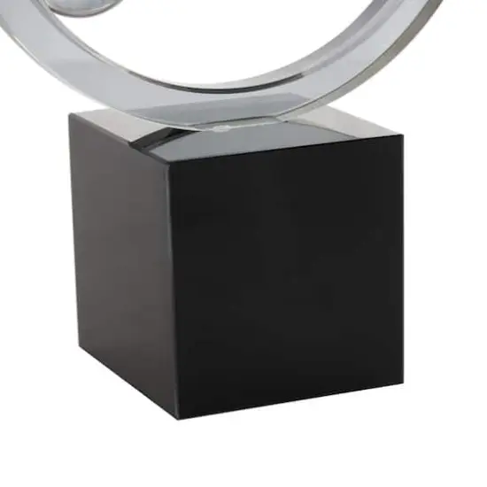 10.25" Clear Glass Ring Decorative Sculpture with Clear Orbs & Black Square Base {5}