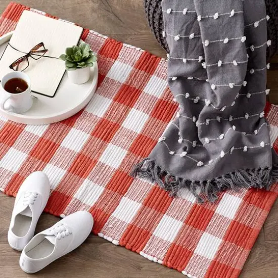 DII&reg; Buffalo Check Rag Rug, 26" x 40" Vintage Red and White {9}