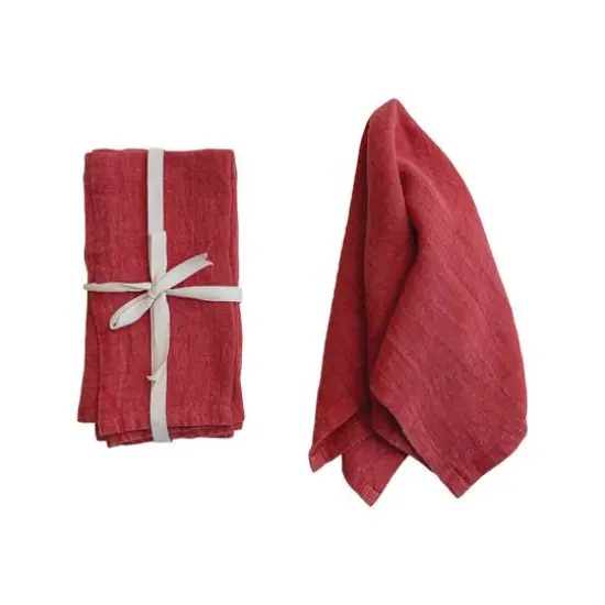Hello Honey&reg; Large Red Stonewashed Linen Cocktail Napkin Set {4}