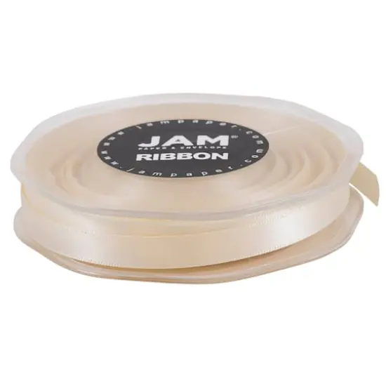 JAM Paper 3/8" x 25yd. Double Faced Satin Ribbon Ivory {6}