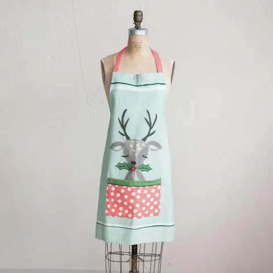 Hello Honey&reg; Multicolor Reindeer, Holly & Polka Dot Pocket Cotton Slub Printed Apron {3}