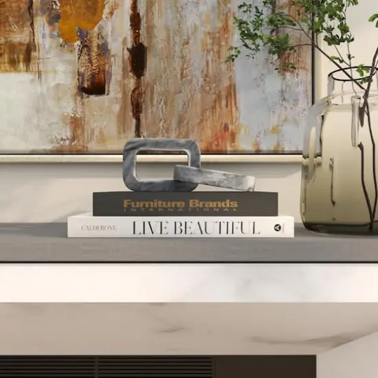 9.75" Gray Marble Geometric 2-Link Chain Sculpture D&eacute;cor {3}