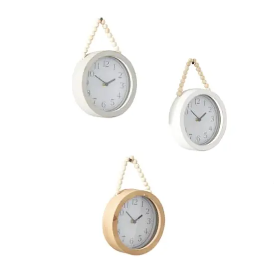 10" Traditional White Wood Wall Clock with Rope Strap Set {3}