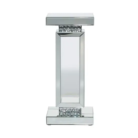 Silver MDF Wood Glam Pedestal Table, 12" x 12" x 28" {4}