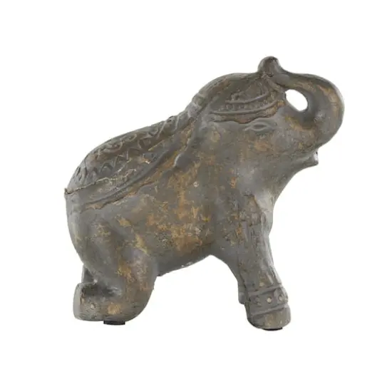 10.5" Dark Gray & Brown Handmade Distressed Paper Mache Elephant Sculpture {8}