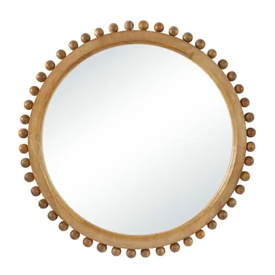 35" Mango Wood Beaded Ball Frame Wall Mirror Gold {1}