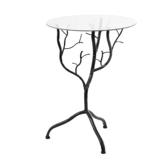 22" Metal Branch Accent Table with Glass Top Black {3}