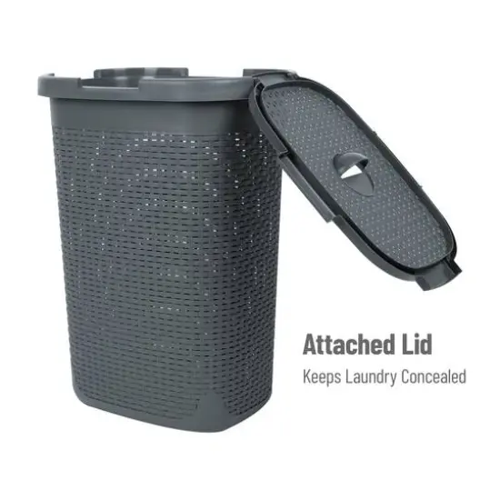Mind Reader 60L Ventilated Slim Laundry Hamper with Cut Out Handles & Attached Hinged Lid, 2ct. Gray {6}