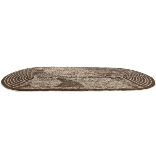 Hello Honey&reg; Brown & Ivory Modern Oval Cotton Tufted Rug With Woven Line Design, 60" x 24" {3}