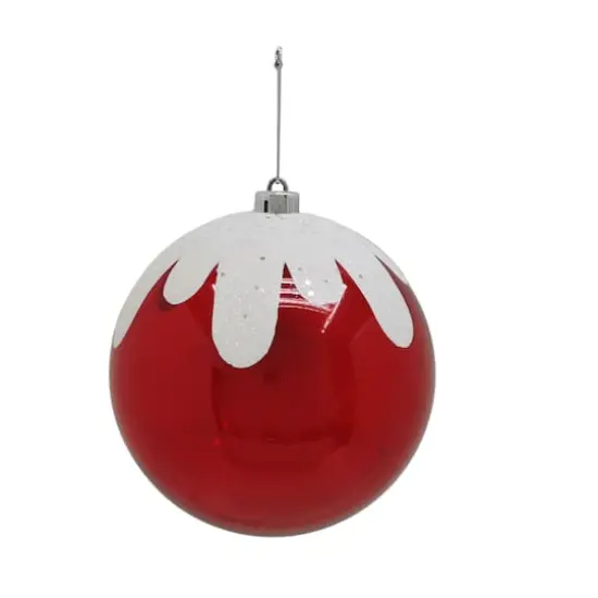 8.5" White Glitter Frosted Red Plastic Jumbo Ball Ornament by Ashland® {1}