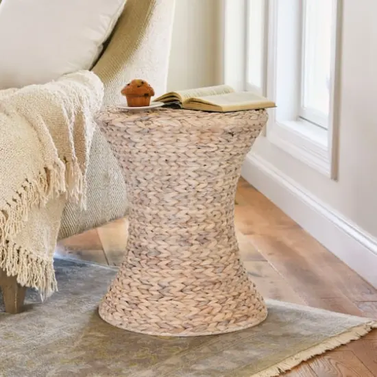Household Essentials 21" Woven Hyacinth Hourglass End Table White {3}