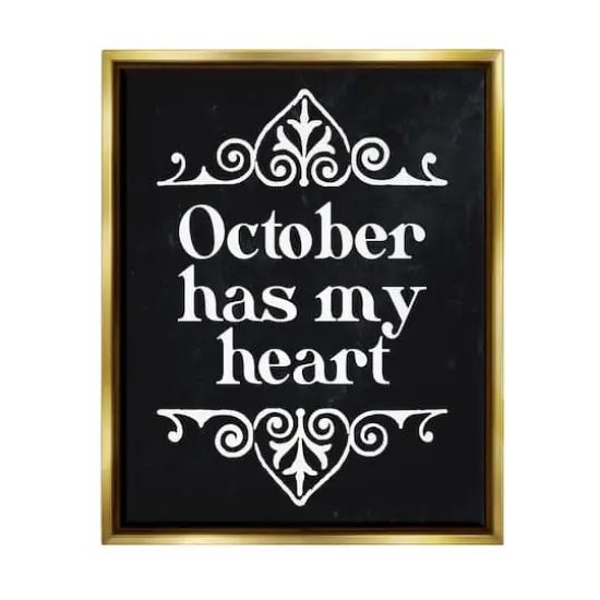 Stupell Industries Black October Has My Heart Framed Floater Canvas Wall Art {1}