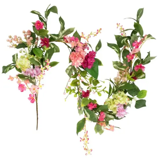 5ft. Pink Leafy Hydrangea Artificial Floral Spring Garland {6}