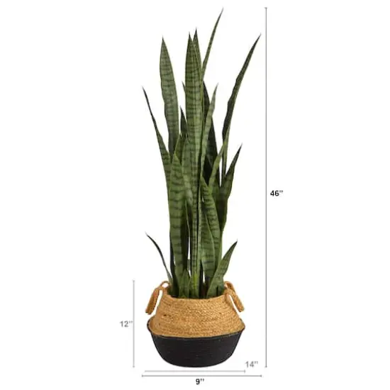 46" Sansevieria Artificial Plant in Boho Chic Handmade Cotton & Jute White Woven Planter {3}