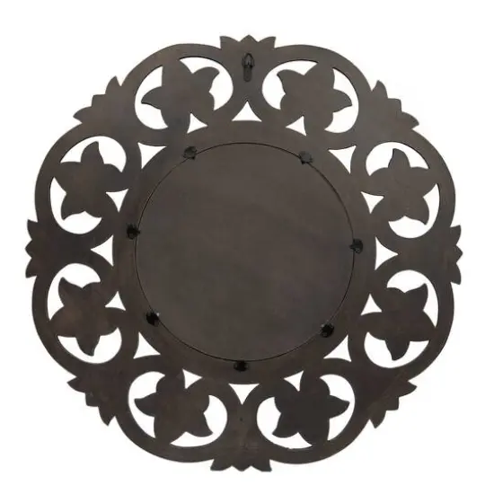 Hello Honey&reg; Walnut Round Carved Botanical Framed Wall Mirror {9}