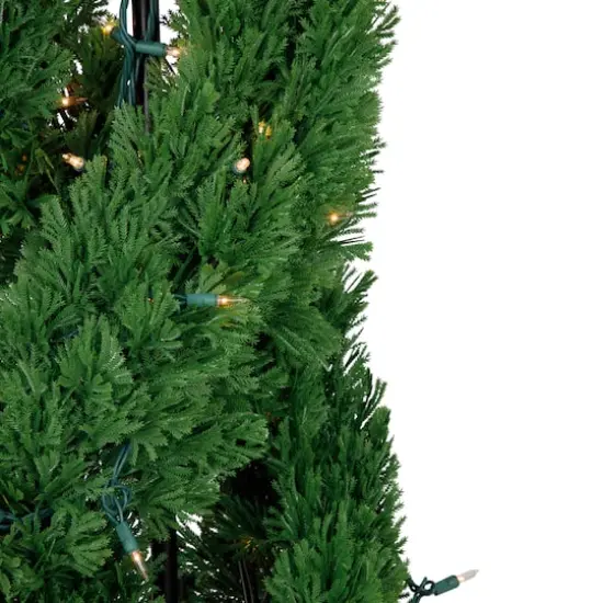 4.5ft. Pre-Lit Artificial Cedar Double Spiral Topiary Tree in Urn Style Pot, Clear Lights {3}