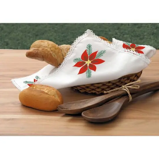Leisure Arts&reg; Poinsettia Bread Basket Cloth Cover Stamped Embroidery Kit {3}