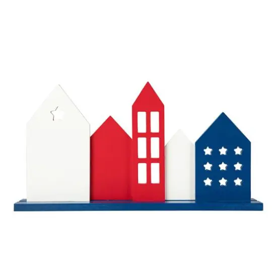Glitzhome&reg; 16" Wooden Patriotic America House Table D&eacute;cor {8}