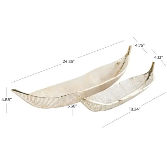 Silver Aluminum Leaf Slim Carved Decorative Bowl Set with Gold Metallic Accents {9}