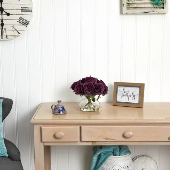 11" Purple Rose Arrangement with Clear Glass Vase {6}