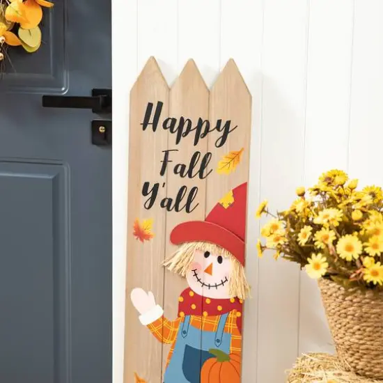 Glitzhome&reg; 3.5ft. Fall Wood Scarecrow Porch D&eacute;cor {5}