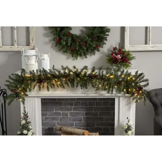 6ft. Pre-Lit Mixed Alaskan Pine & Pinecones Artificial Christmas Garland {6}