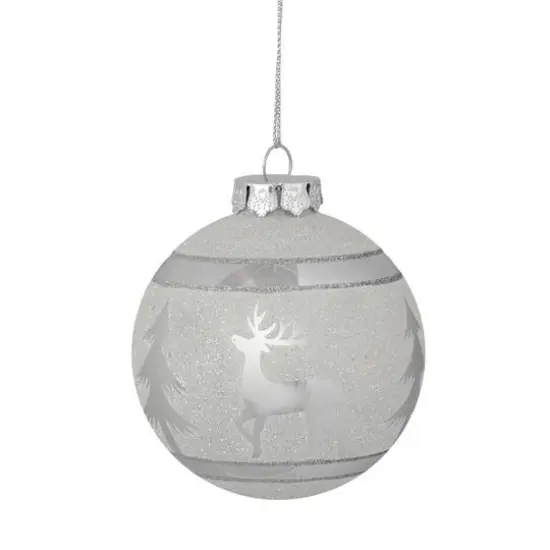 3.5" White & Silver Glass Ball Ornament {5}