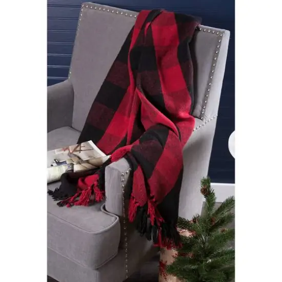 DII&reg; Tango Red & Black Buffalo Check Throw {8}