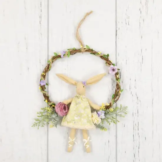 10" Girl Bunny Artificial Floral Easter Wreath {5}