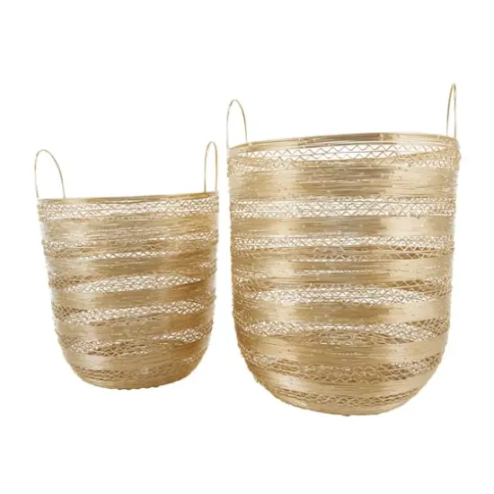 Gold Metal Open Frame Wire Storage Basket Set {1}