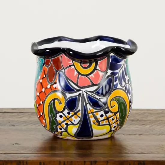7" Handmade Mexican Talavera Ceramic Planter {6}