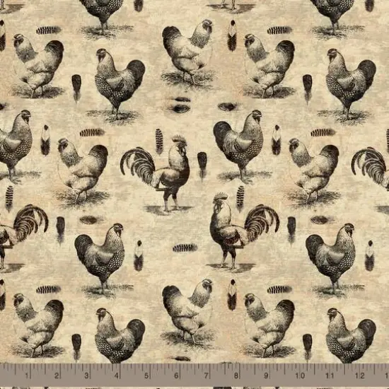 Springs Creative French Rooster Cream Stencil Cotton Fabric {3}