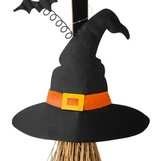 Glitzhome&reg; 42" Lighted Halloween Witch's Broom Porch D&eacute;cor with Timer {6}