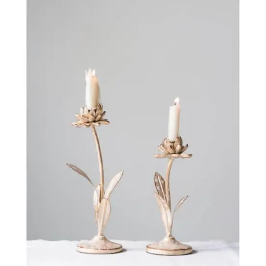 Hello Honey&reg; Gold Metal Flower Shaped Taper Candle Holder Set {4}