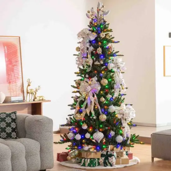 Glitzhome&reg; Elegant Silver & Gold Shatterproof Ornaments, Pinecone Picks & Ribbon Bow Set {5}