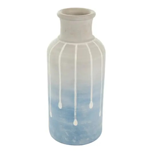 15" Blue & Gray Ceramic Abstract Ombre Drip Vase {1}