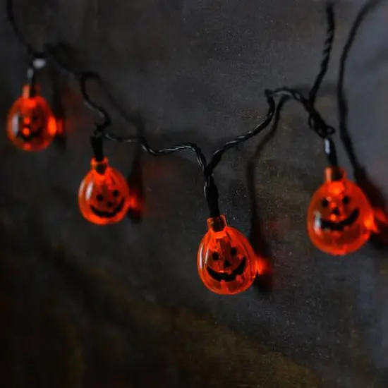10ct. Orange LED Jack-O-Lantern Pumpkin Halloween Novelty String Lights {4}