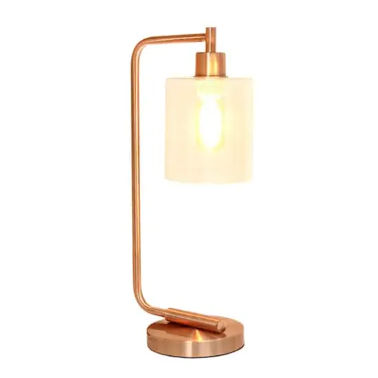 Lalia Home Modern Iron Desk Lamp with Glass Shade Rose Gold {5}