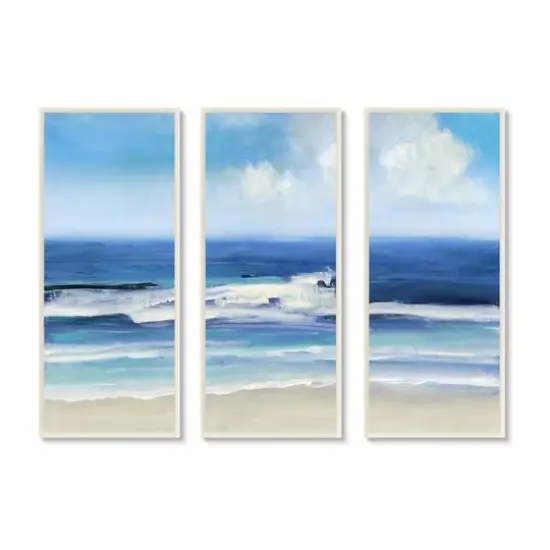 Stupell Industries Blue Beach Coast Triptych Incoming Summer Tide Waves,7" x 17" {1}