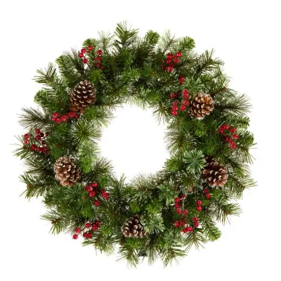 24" Iced Berry Warm White LED Pre-Lit Pine Wreath {6}