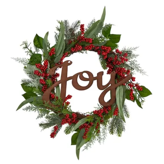 24" Red Joy & Berries Christmas Wreath {1}