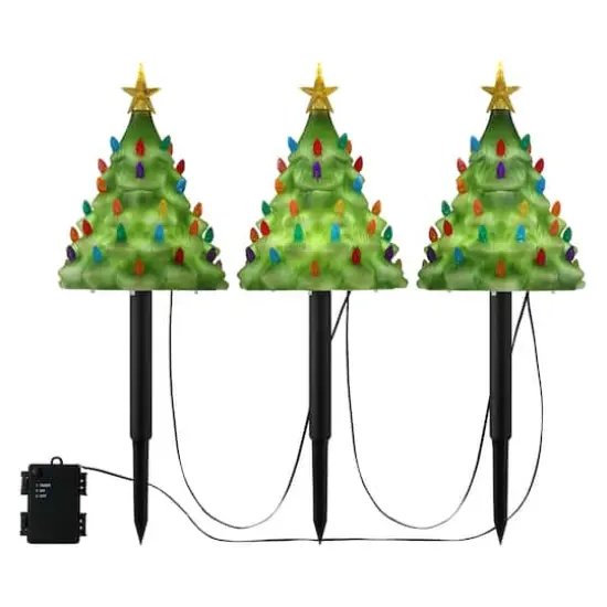 Mr. Christmas 9" Lit Blow Mold Pathway Trees Set {1}