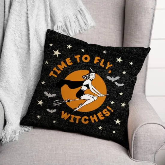 Time to Fly Witches 18" x 18" Throw Pillow {3}