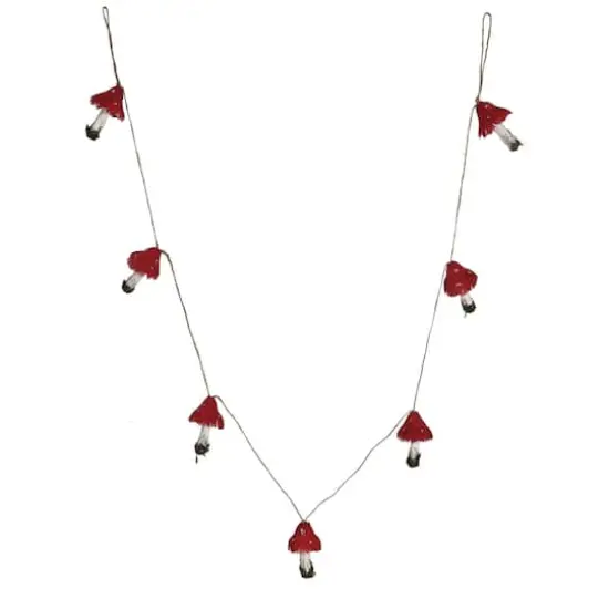 Hello Honey 6ft. Pink, White & Green Feather & Foam Mushroom Garland with Gold Glitter & Faux Moss {1}