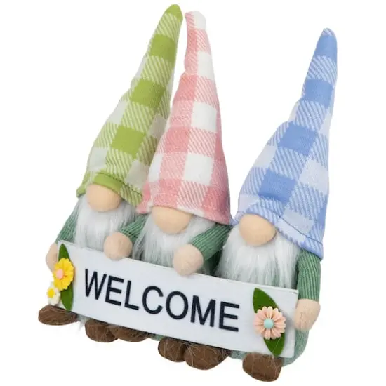 7" Pastel Pink & Green Gnome Trio with Welcome Banner Spring Table D&eacute;cor {4}