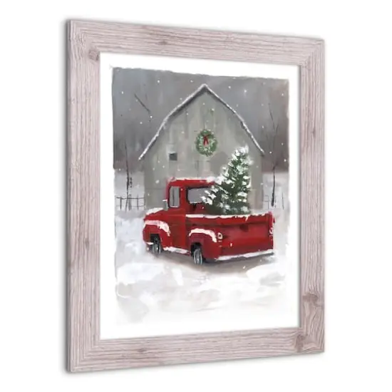Snowy Christmas Truck Western White Framed Print {3}